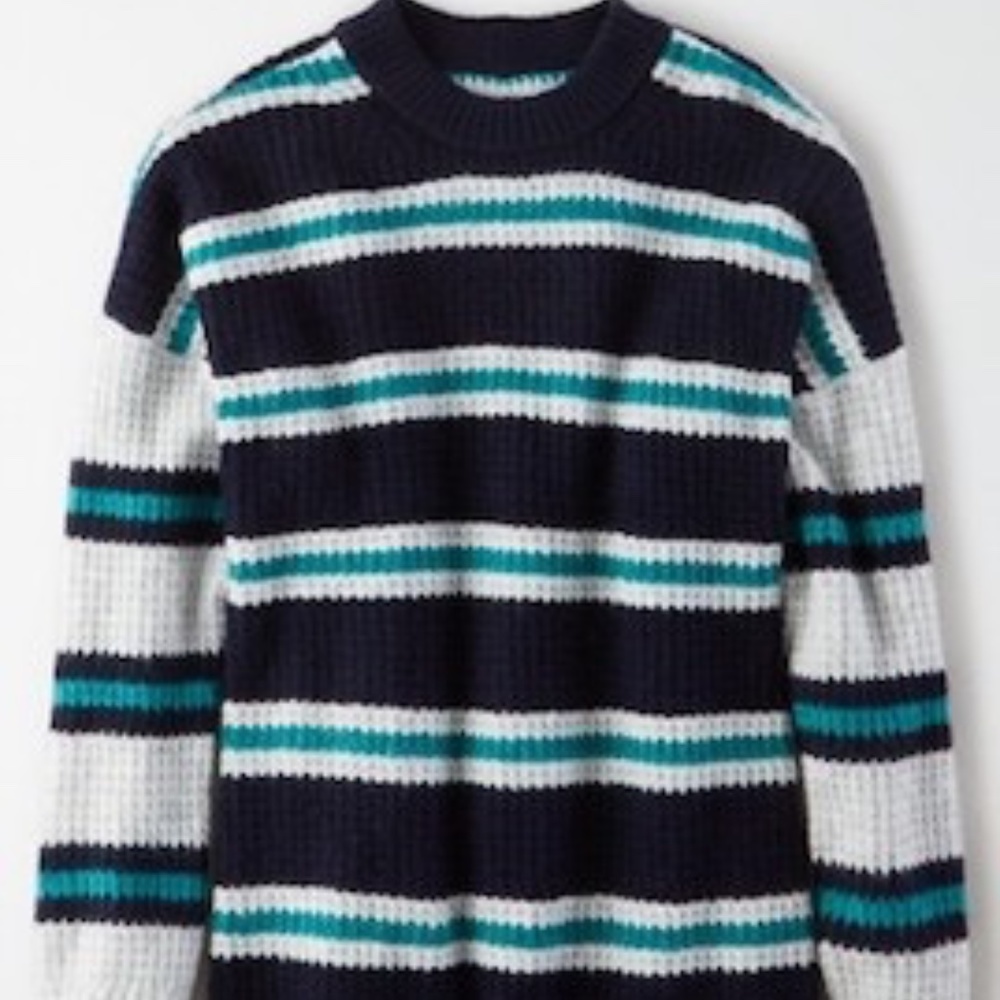 AE Oversized Softest Crew Neck Sweater in Navy/Green/Grey